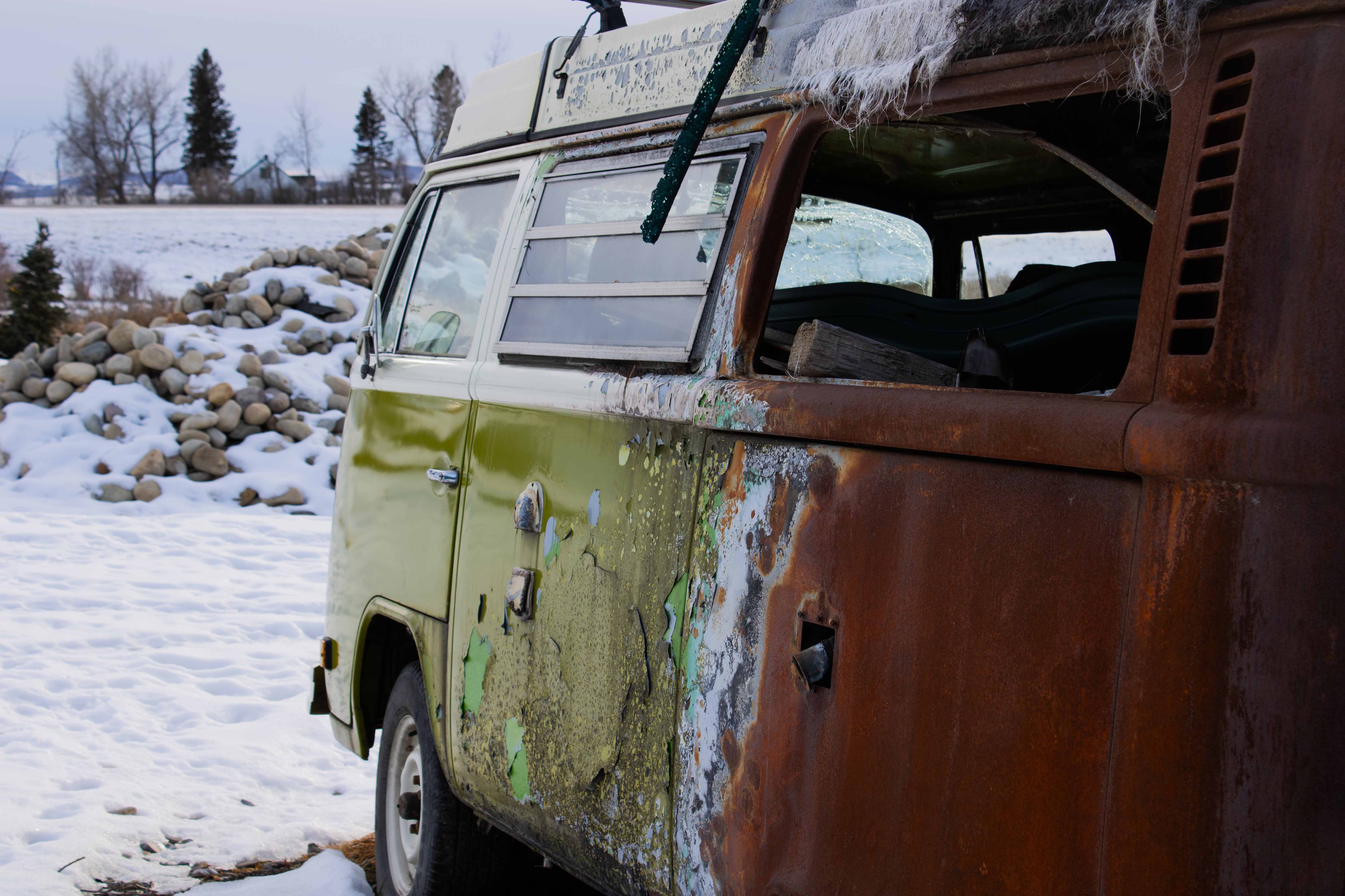 photo of old VW bus eroding due to rust